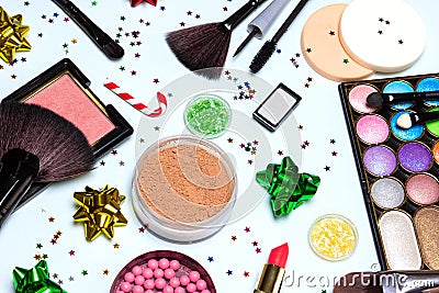 Christmas party makeup, bright sparkling New Year make up Stock Photo