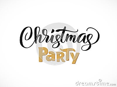 Christmas party hand written lettering, modern calligraphy. Typography isolated on white background, vector illustration Vector Illustration