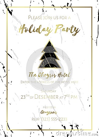 Christmas party invitation. Black, gold and white. Vector Illustration