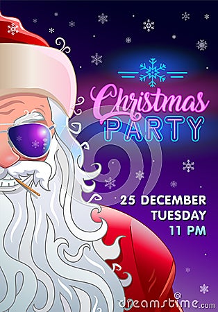 Christmas party invitation with cool santa claus Vector Illustration