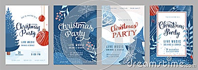 Christmas party invitation poster background in trendy flat style Vector Illustration