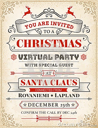 Christmas Virtual Party Invitation Template Vector Illustration