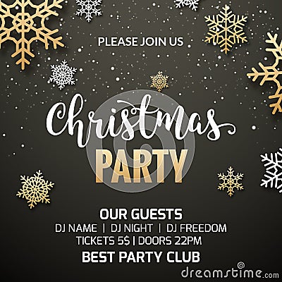 Christmas party poster invitation decoration design. Xmas holiday template background with snowflakes Vector Illustration