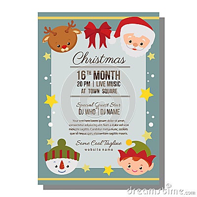 Christmas party poster template flat style avatar head Vector Illustration