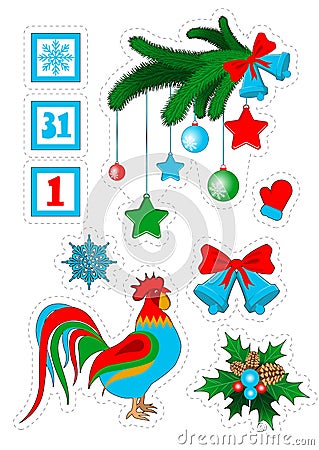 Christmas patch badges, stickers. Cartoon Illustration
