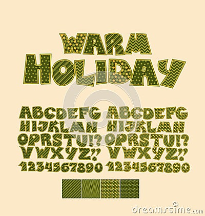 Christmas patchwork style abc font. Vector Illustration