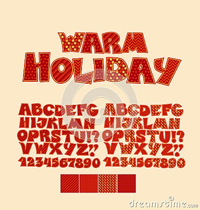 Christmas patchwork style abc font. Vector Illustration