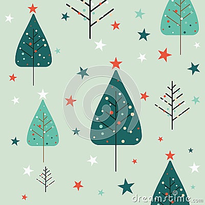 Christmas pattern with cute tree design Vector Illustration