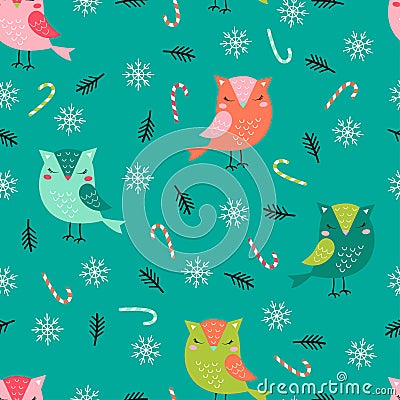 Christmas pattern funny owls Vector Illustration