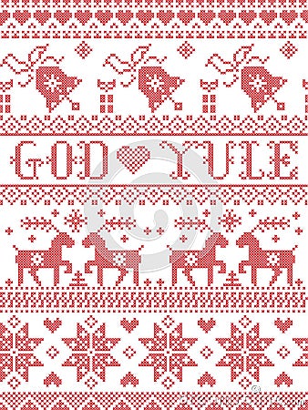 Christmas pattern Merry Christmas in Norwegian God Yule seamless pattern inspired by Nordic culture festive winter stiched Vector Illustration