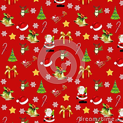 Christmas pattern on red background. Stock Photo