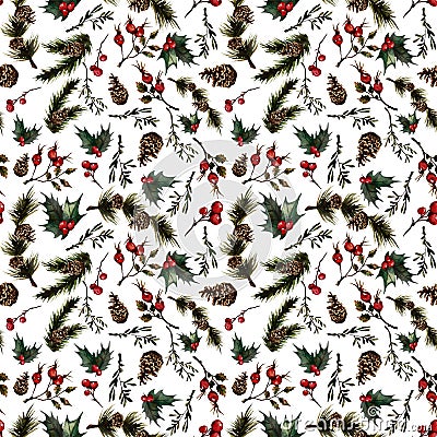 Christmas pattern with rosehip Stock Photo