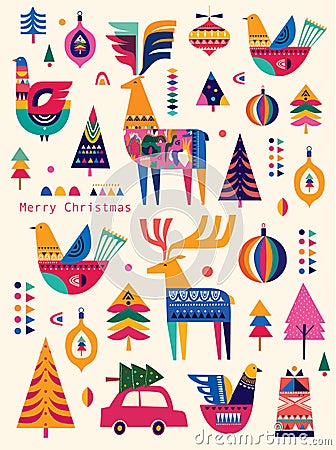 Christmas pattern in Scandinavian folk style Vector Illustration