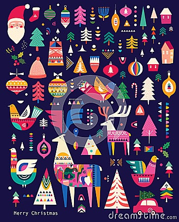 Christmas pattern in Scandinavian folk style Vector Illustration