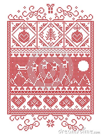 Christmas pattern with seamless elements in red and white Vector Illustration
