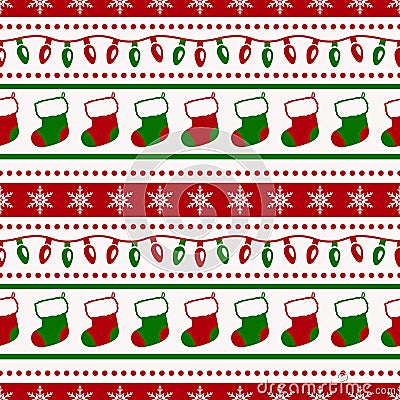 Christmas pattern with socks and garlands. Vector seamless background. Vector Illustration