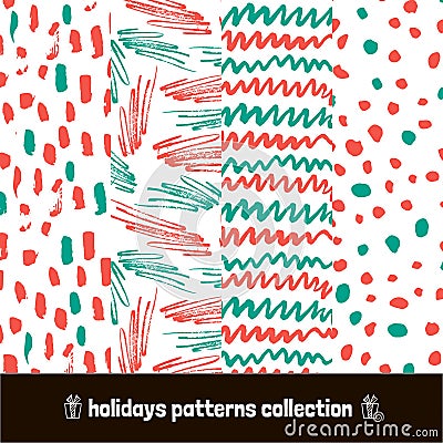 Christmas patterns pack. Seamless Holiday hand drawn pattern art hand drawn dry brush. Vector Illustration. Vector Illustration