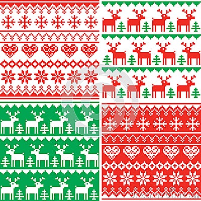 Christmas patttern set, Winter seamless design collection, ugly Xmas jumper style Stock Photo