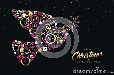 Christmas peace dove made of gold luxury icon set Vector Illustration