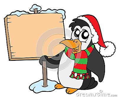 Christmas penguin with sign Vector Illustration