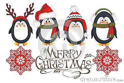 Christmas penguins card Vector Illustration