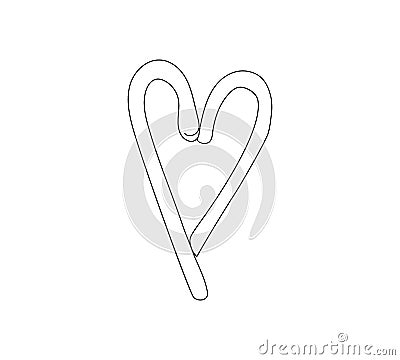 Christmas peppermint candy stick in heartshape one line art. Continuous line drawing of new year, holidays, christmas Vector Illustration