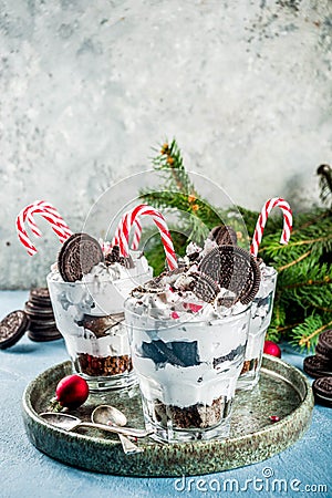 Christmas peppermint chocolate trifle Stock Photo