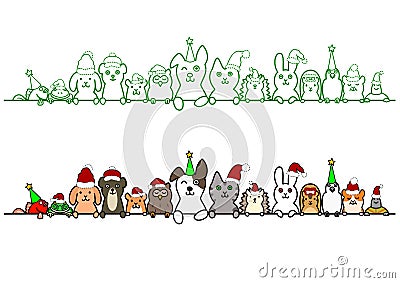 Christmas pet animals in a row with copy space Vector Illustration