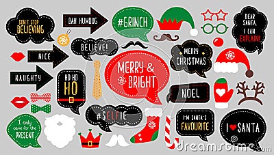 Merry christmas photo booth props photobooth party Vector Illustration