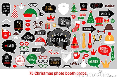 Christmas photo booth props vector set photobooth Vector Illustration