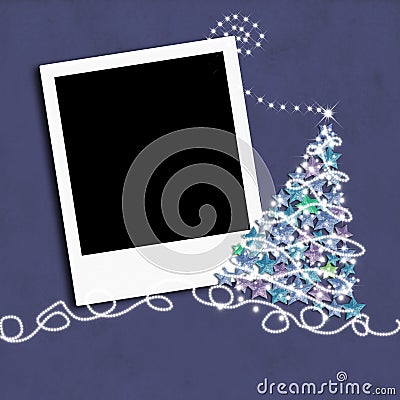 Christmas photo frame with Christmas tree Stock Photo