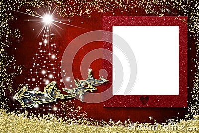 Christmas photo frame greetings cards. Santa Claus sleigh Stock Photo