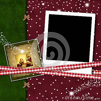 Christmas photo frame with Nativity Scene Stock Photo