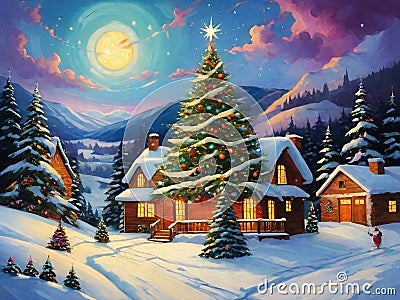 Christmas picture drawn and colored Stock Photo