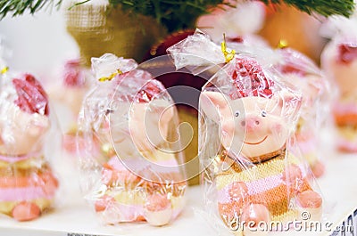 Christmas pigs 2019 in a package Stock Photo