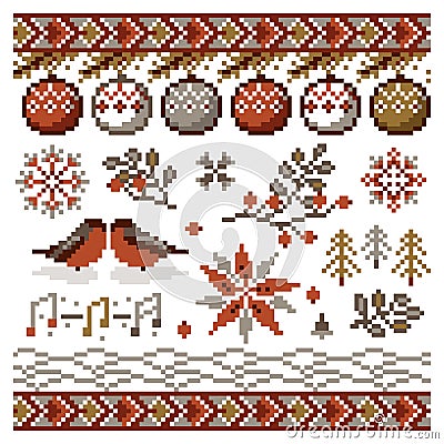 Vector abstract Christmas pixel ornament for embroidery. Vector Illustration