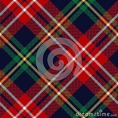 Christmas plaid pattern in red, green, yellow, blue, white. Seamless herringbone tartan check plaid for flannel shirt, blanket. Vector Illustration