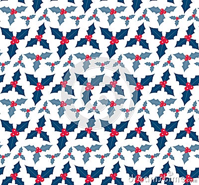 Christmas plants seamless pattern. Merry christmas repeating texture winter flowers.Tileable Holiday background. Vecto Vector Illustration