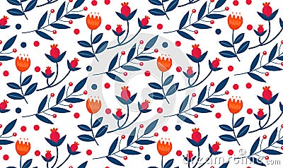 Christmas plants seamless pattern. Merry christmas repeating texture winter flowers.Tileable Holiday background. Vecto Vector Illustration