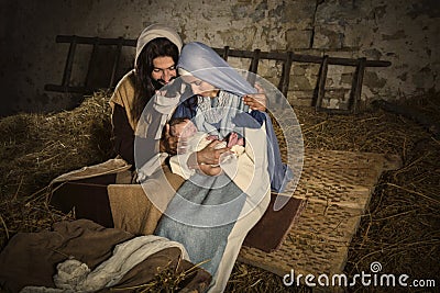 Christmas play in old barn Stock Photo