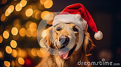 Christmas portrait of a dog with a New Year's cap Stock Photo