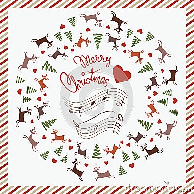 Christmas post card with dancing deer Vector Illustration