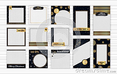 Christmas post and stories template set for social media. Editable mobile story and post wallpaper layout for promotion Vector Illustration