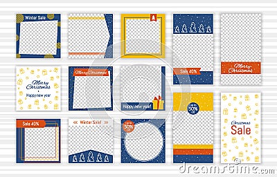 Christmas post and stories template set for social media Vector Illustration