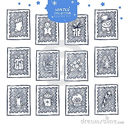 Christmas postage stamp stickers Stock Photo