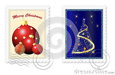 Christmas postage stamps Cartoon Illustration