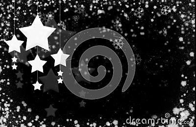 Christmas postcard with abstract background and stars shaped with leaves, snow particles and bright lights Stock Photo