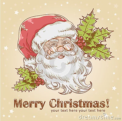Christmas postcard with smiling Santa Claus Vector Illustration