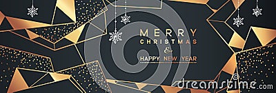 Christmas Poster on black. Christmas Background with golden snowflakes and with geometric ornament Vector Illustration