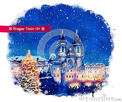 Christmas Prague Vector Illustration